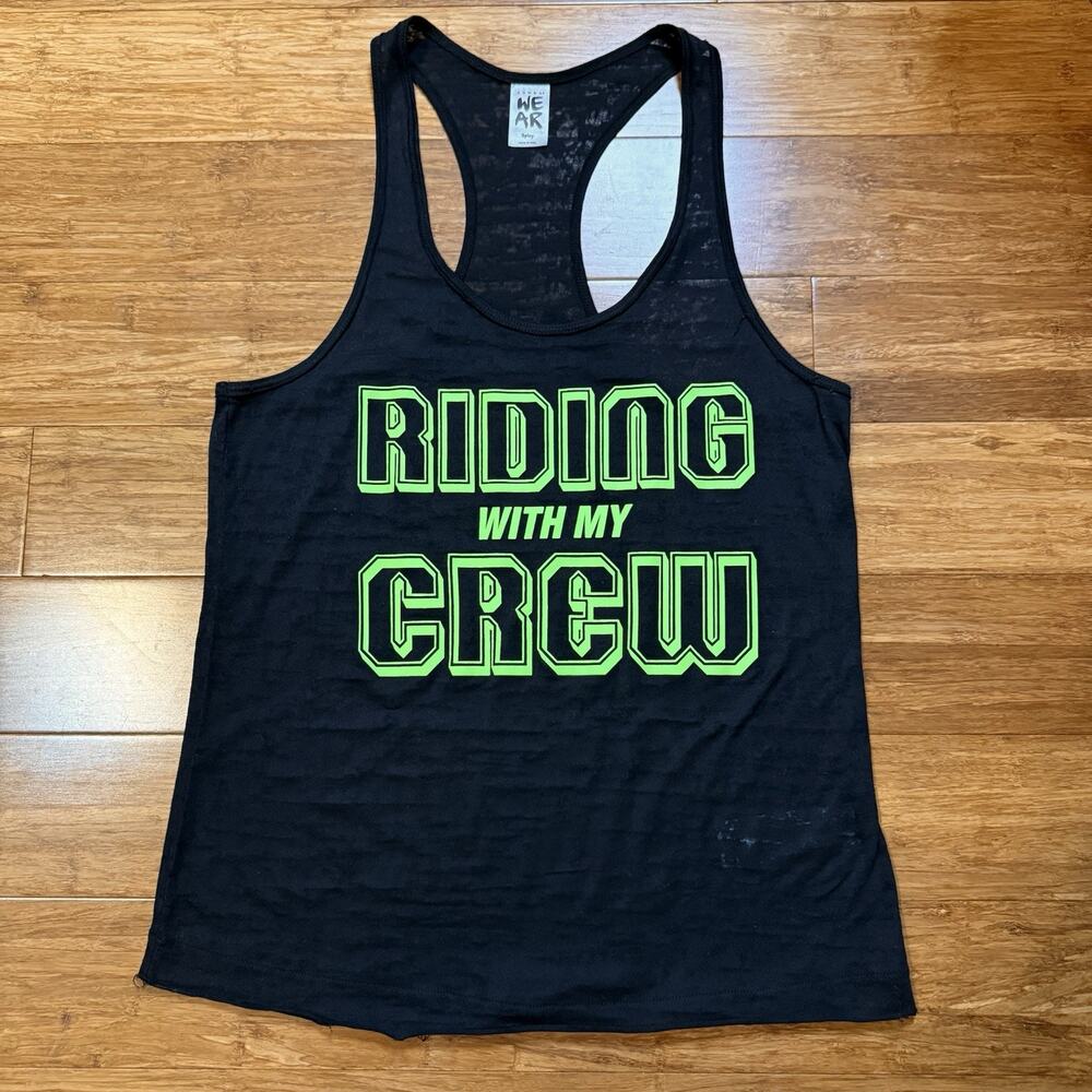 Zumba Wear Women’s Black Burnout Tank Top Neon Green Riding With My Crew Small